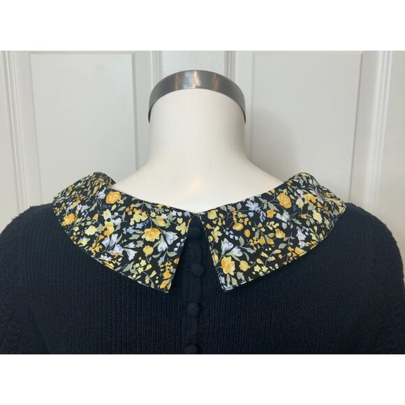 Maeve Anthropologie Black Cable Knit Floral Collar Twofer Sweater, Size XS - Picture 8 of 11